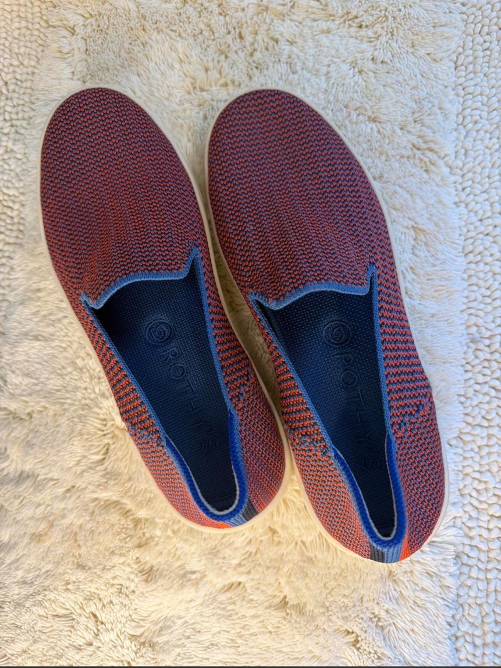Rothy's Red and Navy Knit Slip-On Loafers